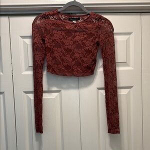 Urban Outfitters Rust Red Lace Long Sleeve Crop Top